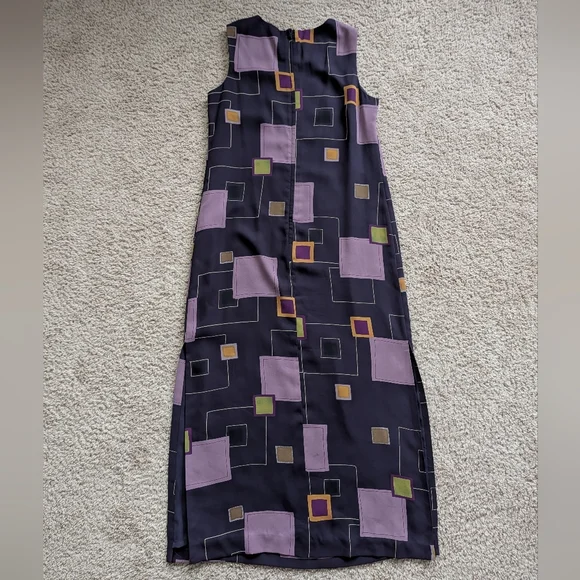 Maggy London Purple Pink Yellow Sleeveless Geometric Maxi Dress Size 8 - Picture 3 of 11
